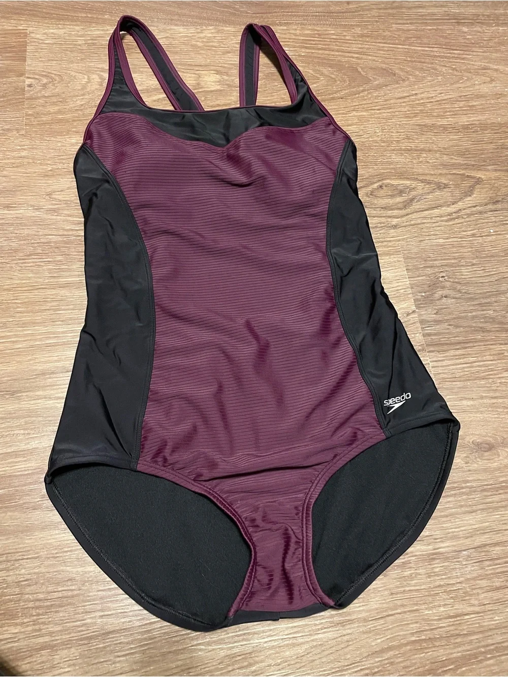 Speedo Women's Plum and Black One-Piece Athletic Swimsuit